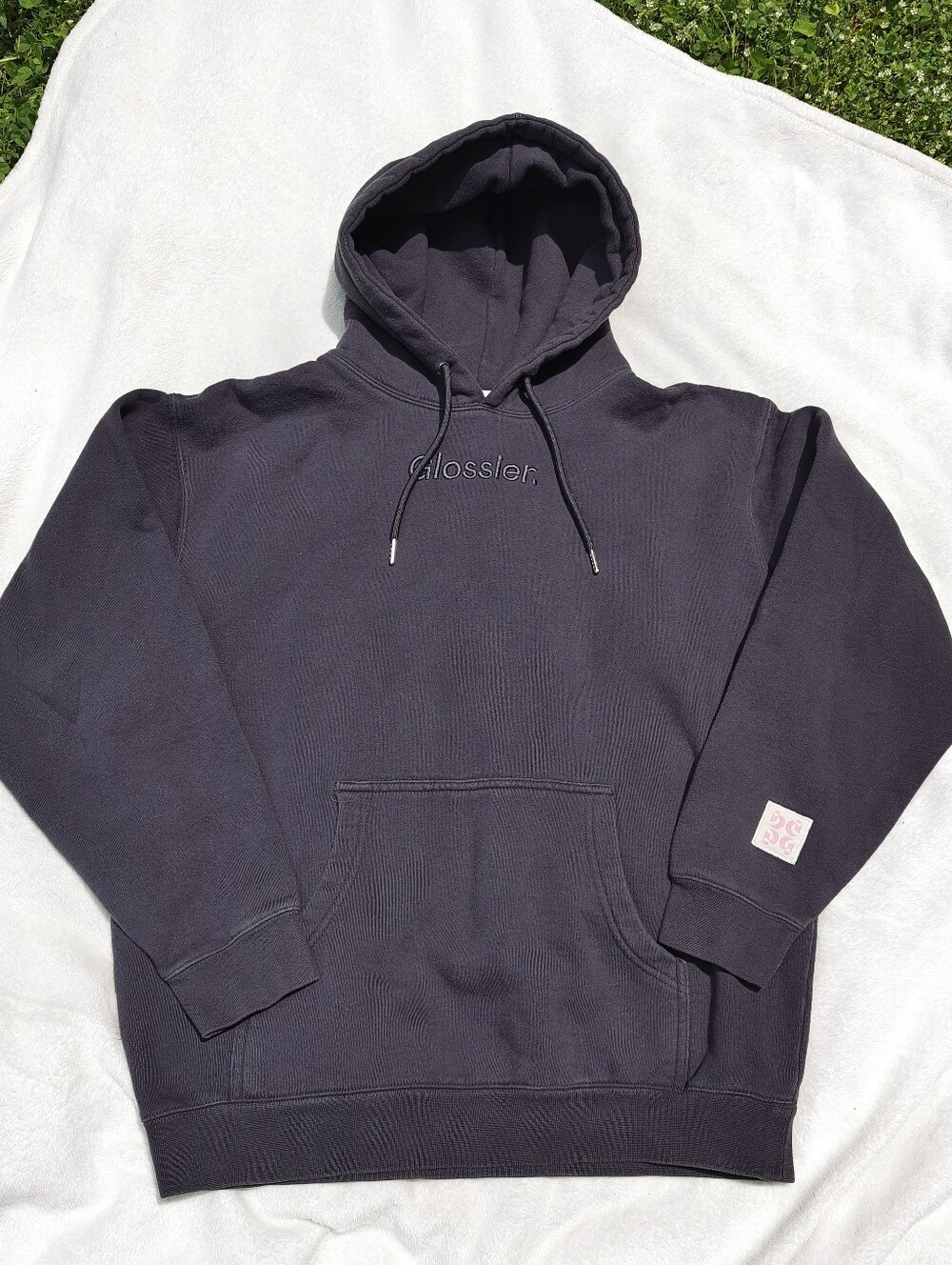 Authentic Glossier SoHo NYC Exclusive Hoodie Women's Size M EUC Navy Blue